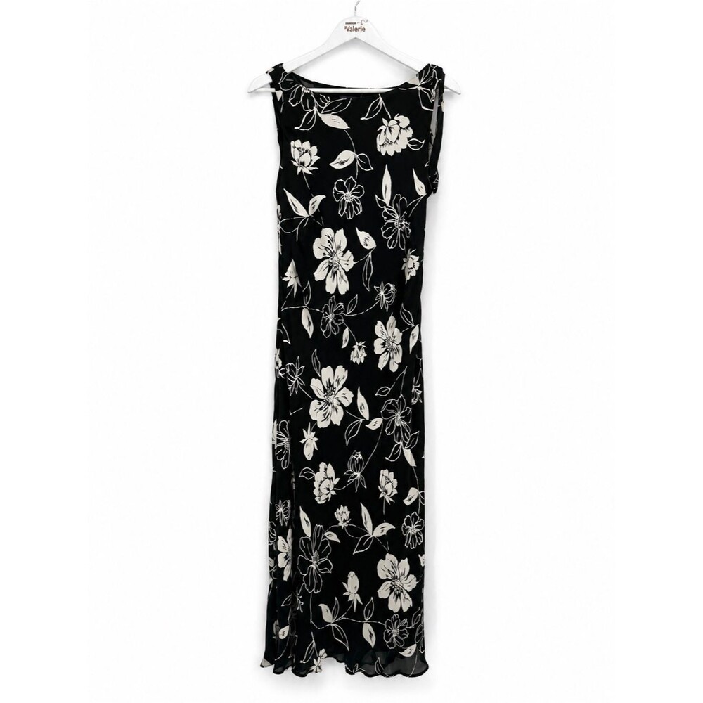 Ann Taylor Black Silk Floral Maxi Dress Sleeveless Size 14 Y2k Style Formal